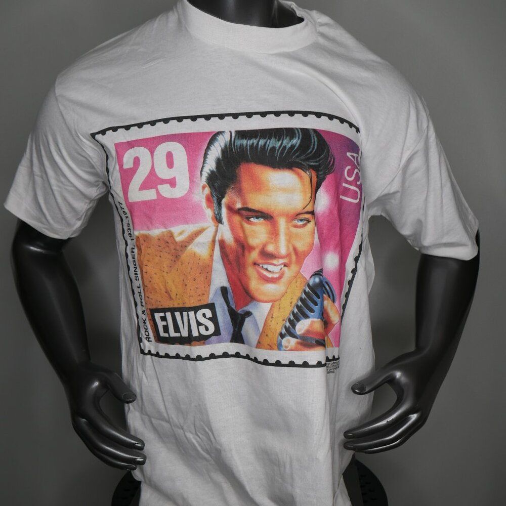 Vintage 1992 Elvis Presley Stamp USPS T-Shirt White Size XL USA Screen Stars